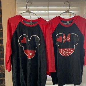 Mickey and Minnie Matching Baseball shirts with holding couple hands on the back